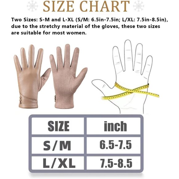 Women's Beige Winter Leather Touch Screen Wool Lined Windproof Warm Dress Gloves - Picture 7 of 7